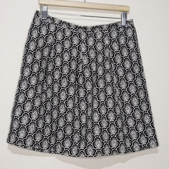 LOFT  Brocade Linen Skirt‎ Womens Size 8 Pleated Print Mini Black - Picture 5 of 5